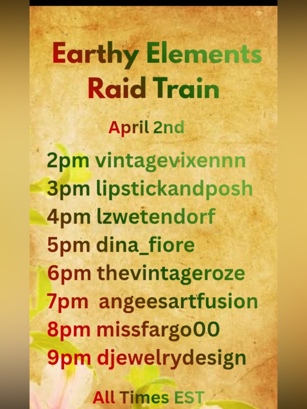 Earthy Elements Raid Train Event Poster - Multicolor Text